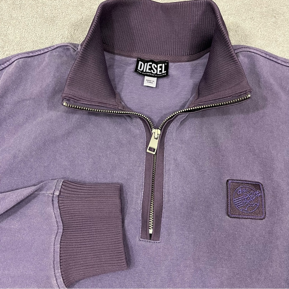 DIESEL S-Aragon Men Sweatshirt Large Purple Pullover Half Zip Drawstring